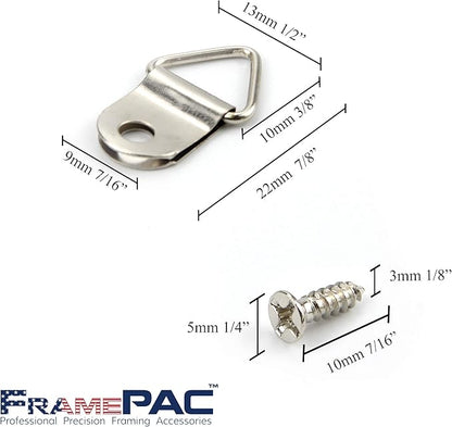 200 Pack Picture Hangers with Screws, Small Triangle Ring, D Rings for Clock, Decoration, Mirror, Paintings, Artwork Picture Frame