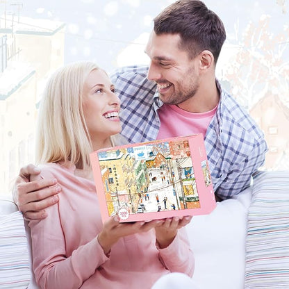 MOMIBOOK Puzzles for Adults 2000s Piece Jigsaw Puzzles of Otaru's Love Letter, Painting Image Winter Snow Twon Difficult Challenging Hard Impossible Puzzle Unique Funny Christmas Birthday Gifts