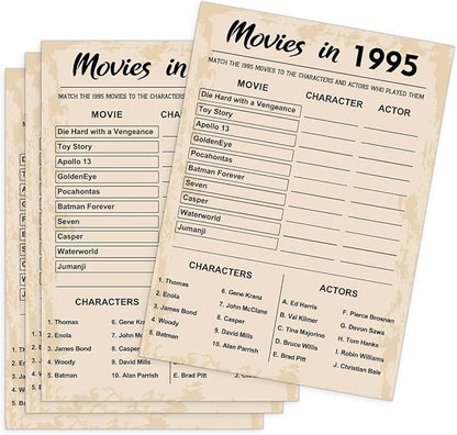 QUPT 30th Birthday Party Games, Movies in 1995 Games, Birthday Party Supplies for Adults, Fun 1995s Party Game，Pack of 30 Cards