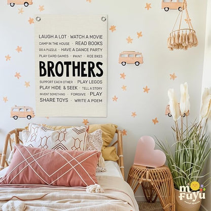 Boys Room Decor,Brothers Make The Best Friends Toddler Room Banner,Playroom Linen Canvas Wall Hanging Flag Decor for Nursery,Playroom,Bedroom,Living Room 18x25 Inch