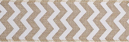 MEEDEE Burlap Ribbon with White Chevron Pattern - 2.5 Inch Wired Ribbon for Cakes, Wreaths, Rustic Decor, Baby Showers, Beach Parties, Farmhouse Gifts - 10 Yards