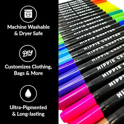 Fabric Markers, Permanent No-Bleed Fabric Pens for Clothes, Baby Clothes, Canvas, Upholstery, T-Shirts, Shoes, and More, 26 Piece Set for Artists and Kids, Ideal for Coloring and DIY Projects