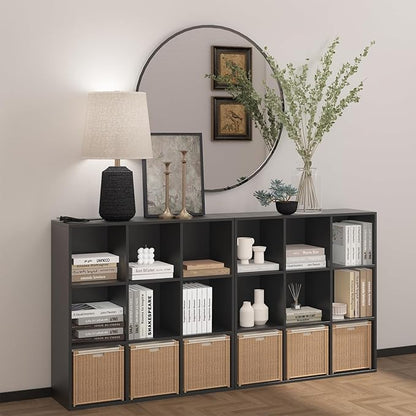 Wooden 9 Cube Storage Organizer with Closed Back Panel,Black Cube Shelf Heavy Duty Cubby Storage Organizer with Compartments for Living,Display Shelf,Bookshelf