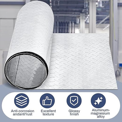 Diamond Plate Sheet Metal Heavy Duty Tread Aluminum Sheet Diamond Tread Plate for Wall Covering, Cargo Trailer, RV and More(24 x 120 Inch,Silver)