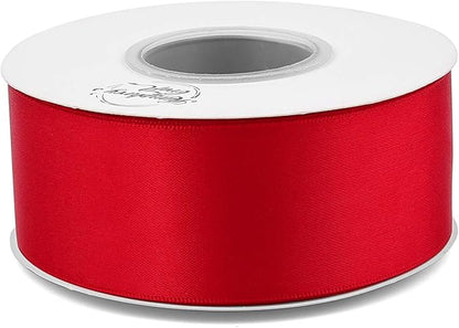 Humphrey's Craft 1-1/2 Inch Red Satin Ribbon Double Faced 25 Yards, Thick Silk Ribbon for Crafts Gift Wrapping DIY Bows Bouquet Decoration Sewing Christmas Tree Wedding and Invitation Card.