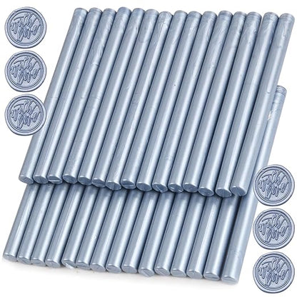 Gray Blue Wax Seal Sticks, 30pcs Sealing Wax Sticks, HOSEALING Glue Gun Wax Seal Sticks for Wax Seal Stamp, Premium Sealing Wax for Wedding Invitations, Letter, Envelope (Mini Size)