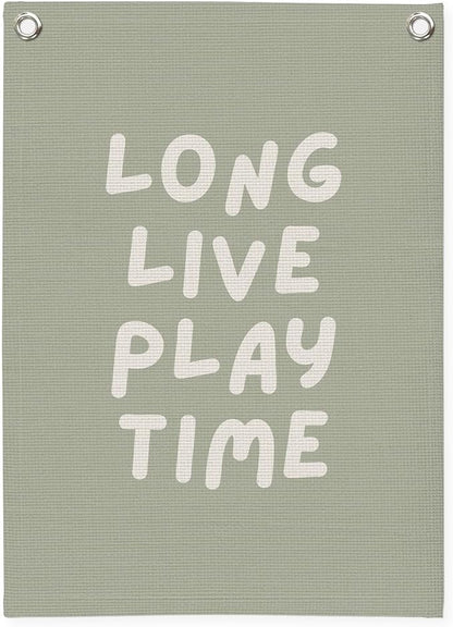 Playroom Decor,Long Live Playtime Wall Hanging Linen Banner,Sage Green Striped Wall Flag for Kids Room Nursery Playroom Decor,18x25 Inch