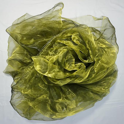 Two-Tone Iridescent Holographic Organza Fabric - 11 Yards | Lightweight Sheer Gauze Voile Tulle | for Dresses, Party Decor, DIY Crafts, Shiny Backdrops（Olive-Greenish Yellow