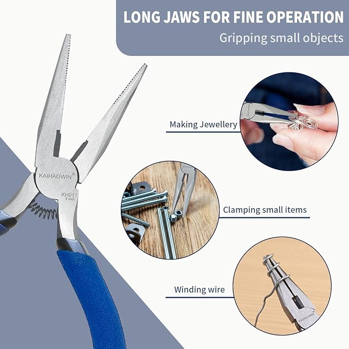 Mini Needle Nose Pliers 5"-10 Pack KAIHAOWIN Small Long Nose Pliers with Wire Cutters, Spring Loaded Thin Needle Nose Pliers, Precision Pliers Set for Crafts/Jewelry Making/Tiny Project