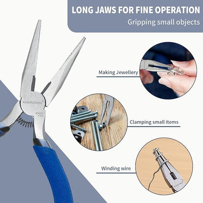 Mini Needle Nose Pliers 5"-10 Pack KAIHAOWIN Small Long Nose Pliers with Wire Cutters, Spring Loaded Thin Needle Nose Pliers, Precision Pliers Set for Crafts/Jewelry Making/Tiny Project