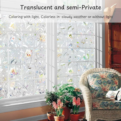 NINETREX Window Privacy Film,3D Stained Glass Window Film,Decorative Window Covering Sun Blocking Vinyl Static Cling Anti-UV Heat Control for Home Decor,Tulip 23.6 x 157.4inch