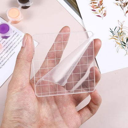 6PCS Acrylic Stamp Block with Grid Lines, Clear Stamping Blocks Tool Decorative Stamp Blocks Square Display Block Set Props for DIY Crafts Scrapbooking Card Making