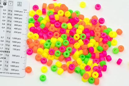 1.76 oz (ab. 240pcs) Mix of Big Pony Bagel Czech Glass Beads, 6mm (0.24 inch, Hole 0.08in) Semi Matte Neon Mix