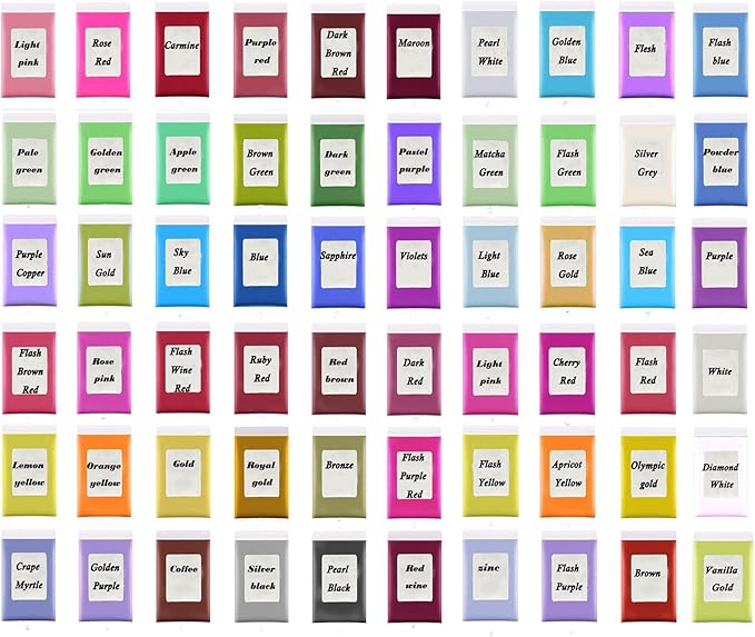 Mica Powder, 60 Color Resin Pigment, Natural Cosmetic Grade Shimmer Mica Powder for Epoxy Resin/Bath Bombs/Candle/Quicksand/Soap/Lip Gloss/Slime. Candle Dye,Soap Making Dye
