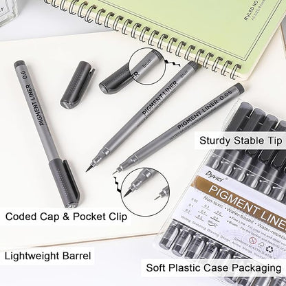 Dyvicl Micro-Pen Fineliner Pens, Black Pigment Liner Multiliner Archival Ink Micro Fine Point Pens for Drawing, Sketching, Journaling, Doodling, 9 Pack