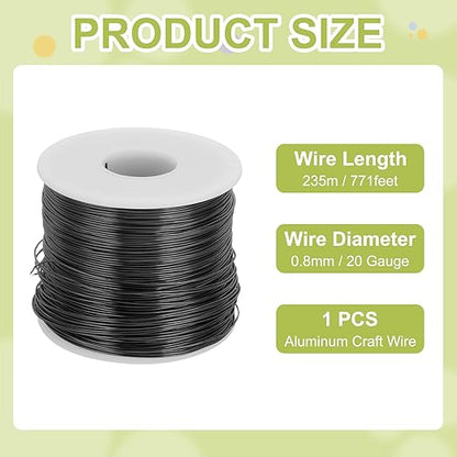 MECCANIXITY 20 Gauge Anodized Aluminum Craft Wire Bendable Bonsai Training Wire 771 Feet 0.8mm for Sculpting Crafts Wreath Floral Beading Jewelry Making, Black