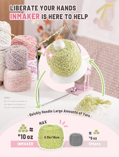 INMAKER Yarn Winder, 10oz Yarn Ball Winder Large Capacity for Crocheting, Yarn Spinner for Yarn Cake Maker