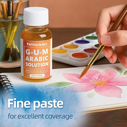 Falling in Art Gum Arabic Solution, Gum Arabic Liquid for Watercolor Painting, 2.5 Oz Bottle