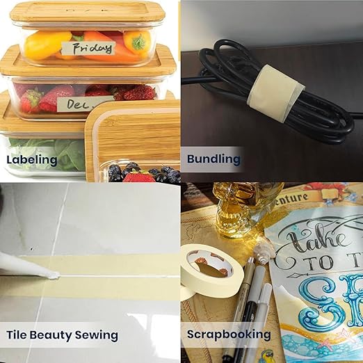 TAPEBEAR General Purpose Masking Tape 1 Inch x 60 Yards, Beige White Painters Tape for Painting, Labeling, DIY Arts Crafts, Home Office School Projects, 6 Rolls