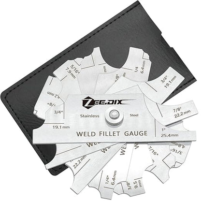 ZeeDix Metal Fillet Weld Gauge Set, Stainless Steel Welding Inspection Gauge Tool(1/8" - 1") Ulnar Metric & Inch