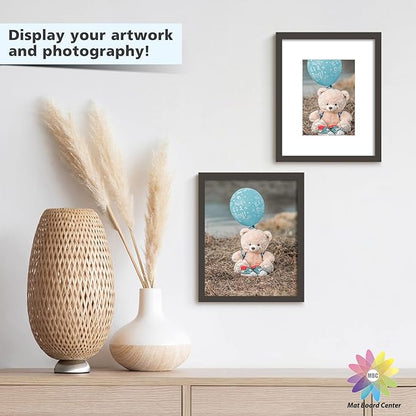 Mat Board Center, Pack of 50, 8x10 for 5x7 White Picture Mat Sets - Acid Free, 4-ply Thickness, Bevel Pre-Cut White Core - Includes Backing Boards and Clear Bags - for Pictures, Photos, Framing