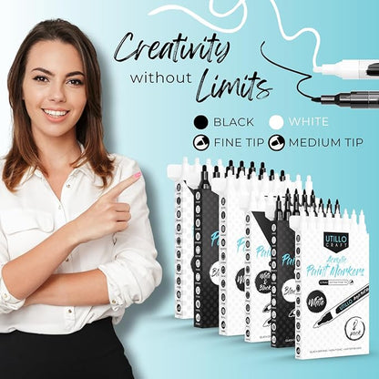 Black Paint Marker (8-Pack) Medium Tip for Pumpkin Painting and Costumes | Bold Color+100% Coverage | For Stone, Wood, Glass, Canvas, Metal, etc. | Black Paint Pens | Black Acrylic Paint Pens