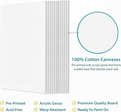 KEFF 12-Pack Bulk Canvas Boards - 11x14, Primed 100% Cotton for Acrylic, Oil, Watercolor, Tempera - Art Supplies for Adults & Kids