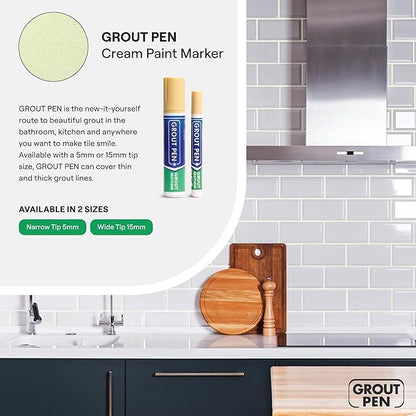 Grout Pen Cream Tile Paint Marker: Waterproof Grout Paint Pen, Tile Grout Colorant and Sealer Pen for Bathroom, Shower, Kitchen, More - Cream, Wide 15mm Tip (20mL)