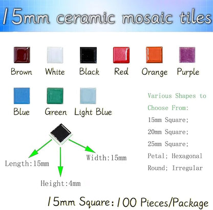100 Pieces Ceramic Mosaic Tiles 3/5" Square Shapes Mosaic Ceramic Pieces Stained Ceramic Tiles Supplies for Crafts Beginner Mosaic Project Stepping Stones Mosaic Birdhouse Decor - Light Blue