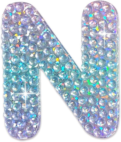 StickerBeans® Rhinestone Alphabet Letter Sticker N - Unique Sparkly Design 2” x 2” Cut-to-Shape Adhesive - Personalization, Collecting, Gifting, Scrapbooking, Decorating Laptops, Phone Cases, All Ages