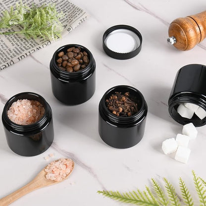 Glass Jars with Lids,Eco-Friendly Cosmetic Containers with Airtight Black Lids & Liners, Multi-Color Options for Cream, Lotion, Body Butter, DIY Skincare Travel Jars (Black, 4oz)