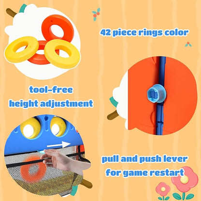 Ancaixin Giant 4 in-A-Row Connect Game Set, Adjustable Height Jumbo Yard Game with Basketball Hoop, Golf, Mesh Pocket & Ring Toss, Indoor Outdoor Family Backyard Party Game for Kids and Adults, Blue