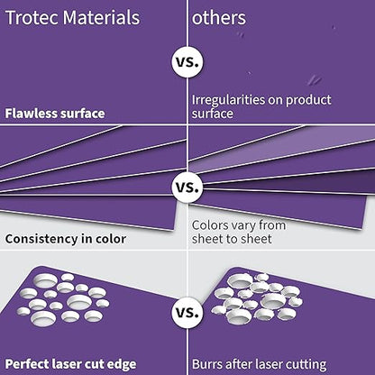 Trotec TroLase | 12"x24"x1/16", 4 Pcs | Purple/White | 2 Ply | Modified Acrylic | Laser Engraving Double Color Plastic Sheet | Engraving Blanks for Laser, Saw, Guillotine | Made in USA