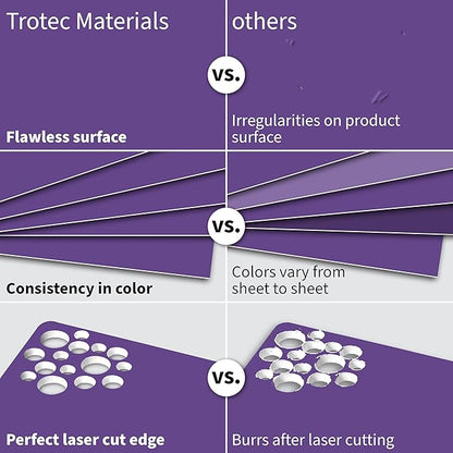 Trotec TroLase | 12"x12"x1/16", 8 Pcs | Purple/White | 2 Ply | Modified Acrylic | Laser Engraving Double Color Plastic Sheet | Engraving Blanks for Laser, Saw, Guillotine | Made in USA