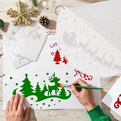 34pcs Christmas Stencils for Painting On Wood Reusable Xmas Stencils Set Holiday Templates for DIY Crafts Home Decor Art Projects