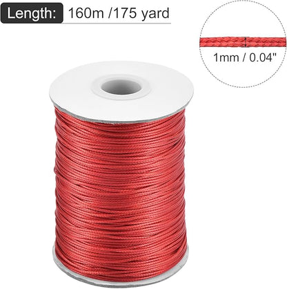 MECCANIXITY Waxed Cord 1mm Waxed Polyester Cord 175 Yard Wax String for Bracelet Making,Necklaces, Beading,Jewelry Making and DIY Crafts(Red)