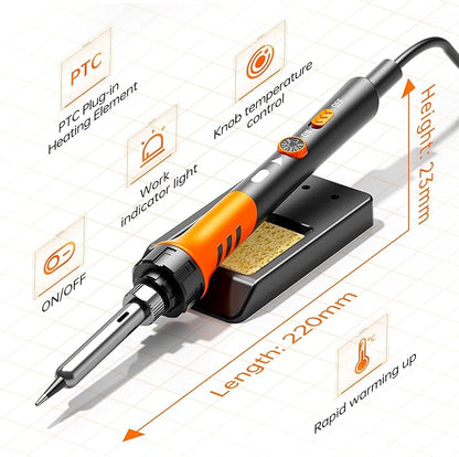 60W Adjustable Temperature Soldering Iron Kit - 9-in-1 With 5 Tips, Solder Wire Stand for Soldering and Repair