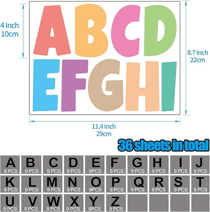 Bemeol Letter Stickers 351 Pieces 4 Inch Bulletin Board Letters Alphabet Cutout Letter for Bulletin Board Display Home Classroom School Decor(Colorful)