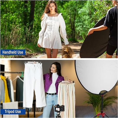 NEEWER 80cm Light Reflector with Handle & 3/8" Thread, 5 in 1 Foldable Round Light Diffuser, Translucent/Silver/Gold/White/Black for Studio or Outdoor Photo Lighting, RF-80II