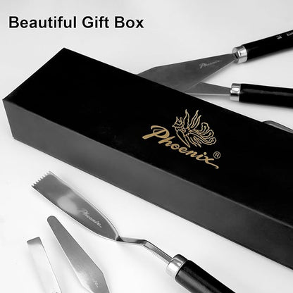 PHOENIX High Flexible Palette Knife Set, 5 Pieces Stainless Steel Painting Knives (33,34,45,46,52) Art Knife with Wood Handle, Paint Spatula for Oil Acrylic Paint - Painting Tools for Artists