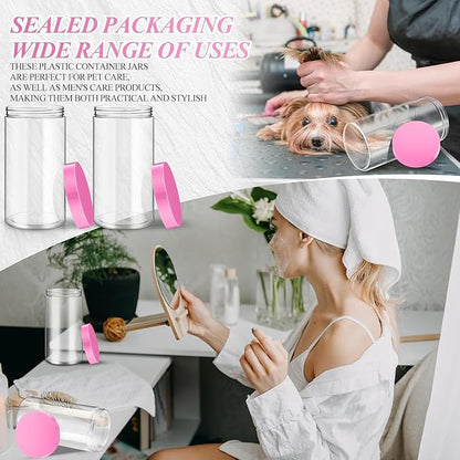 SATINIOR 12 Pack 32 oz Plastic Container Jars with Lids Round Clear Travel Cosmetic Container Slime Jars for Toiletries, Lotion, Cream, Ointments, Makeup, Rhinestone, Samples, Kitchen Storage(Pink)