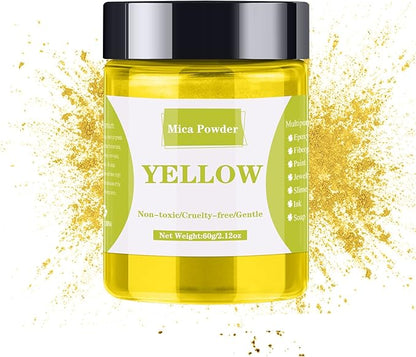 Yellow Mica Powder - 60g Mica Powder for Epoxy Resin - Pearl Pigment Powder Dye for Resin/Eye Shadow/Soap Making/Nails/Bath Bombs etc.