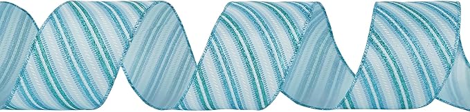 MEEDEE Blue Diagonal Stripe Ribbon 2.5 Inch Blue Satin with Turquoise and Teal Glitter Wired Ribbon for Wreath Bow, Topper Bow, Tree, Garlands (10 Yards)