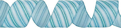 MEEDEE Blue Diagonal Stripe Ribbon 2.5 Inch Blue Satin with Turquoise and Teal Glitter Wired Ribbon for Wreath Bow, Topper Bow, Tree, Garlands (10 Yards)