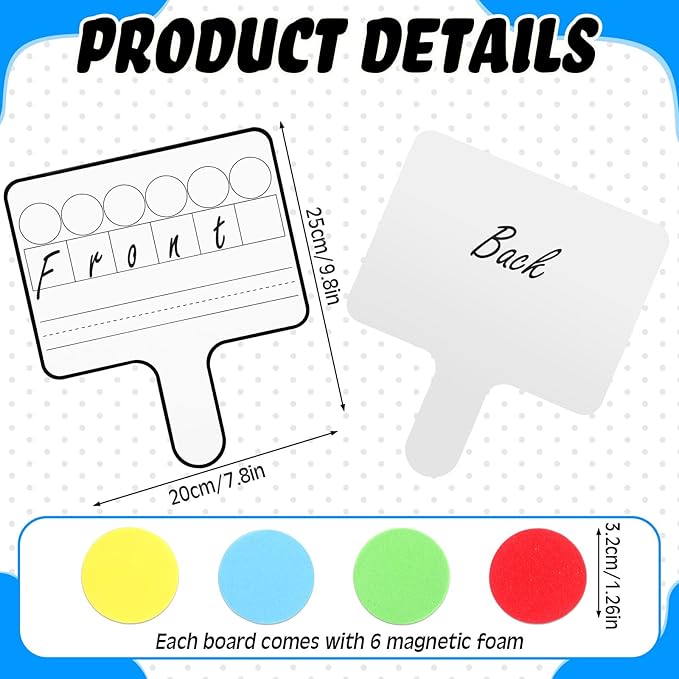Seajan 18 Pcs Magnetic Paddle Set Education Dry Erase Double Side Handheld Answer Board with Magnetic Counters Discs Phonemic Awareness Phonics Games Toy for Students Kids Teaching Supply (Bright)