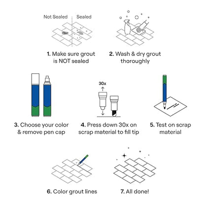Grout Pen Tile Paint Marker: Waterproof Grout Paint, Tile Grout Colorant and Sealer Pen - Narrow 5mm, 2 Pack with Extra Tips (7mL) - Winter Grey