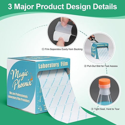 Lab Sealing Film Sheets, 1.2 inches (3cm) × 4 inches (10cm) (100pcs), Pre-Cut Plastic Wrap in Hard Case for Petri Dishes, Labware, Cryo Storage, Plant Grafting (BM-PSF-03)