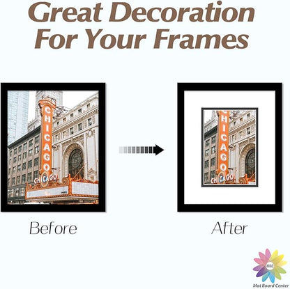 Mat Board Center, Double Mat - Acid Free, 8-ply Thickness, White Core - for Pictures, Photos, Framing (White Over Black, 8x10 for 5x7, Pack of 5)