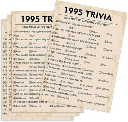 QUPT 30th Birthday Party Games, 1995 Trivia Games, Birthday Party Supplies for Adults, Fun 1995s Party Game，Pack of 30 Cards