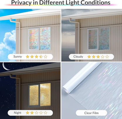 rabbitgoo Window Privacy Film with Installation Tools, Stained Glass Window Film Rainbow Prism Decorative Glass Clings for Home Decor, Static Cling Covering Sun Blocking, 17.5" x 78.7"